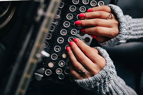 woman typing, old, typewriter, Woman, typing, female, vintage, office, desk, typewriting, retro, pink nails, nostalgia, type, writer, human Hand, old-fashioned, writing, women, technology, people, retro Styled, one Person, holding, communication, close-up, caucasian Ethnicity, correspondence, warm clothing, adults only, one woman only, adult, wine, indoors, hand, human body part, food and drink, nail polish, body part, focus on foreground, bottle, nail, leisure activity, real people, finger, 2K