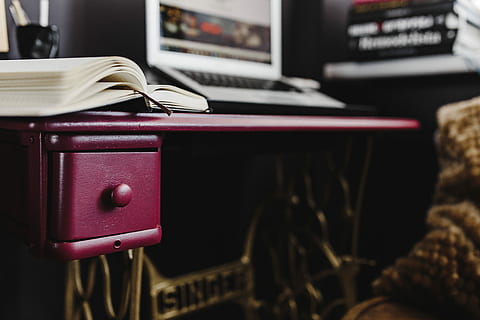 desk, home office, Pink, female, home, office, workspace, workplace, indoor, femine, stylish, wroking, computer, technology, business, desktop pc, computer monitor, indoors, communication, close-up, no people, connection, focus on foreground, selective focus, computer equipment, retro styled, furniture, table, radio, red, keyboard, 5K, CC0, public domain, royalty free