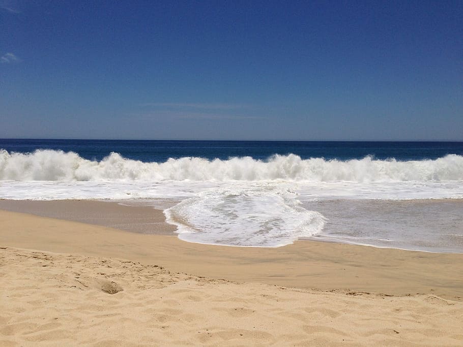 les ones del mar, onades, platja, oceà, mexicà, cabo san lucas, sorra, línia de costa, mar, naturalesa, horitzó sobre l’aigua, onada, terra, aigua, cel, bellesa a la natura, moviment, horitzó, cel clar, escenics - natura, esport, esport aquàtic, còpia espai, surf, a l'aire lliure, poder a la natura, 1080P