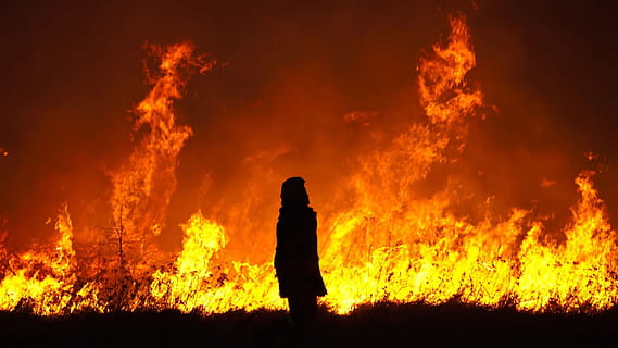 fire, without fear, hood, hell, burning, fire - natural phenomenon, sign, heat - temperature, warning sign, flame, communication, night, one person, silhouette, nature, accidents and disasters, standing, destruction, outdoors, firefighter, smoke - physical structure, occupation, inferno, 1080P, CC0, public domain, royalty free