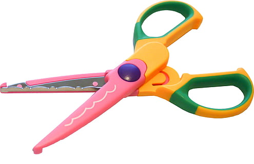 pink, yellow, green, scissors, Pattern, Scissors, Cut, Cutter, pattern scissors, cut, open, colorful, plastic, on a white background, cut-out, draft, white background, studio shot, multi colored, no people, work tool, close-up, equipment, metal, still life, indoors, cut out, hand tool, tool, copy space, red, single object, shape, group of objects, 1080P, CC0, public domain, royalty free