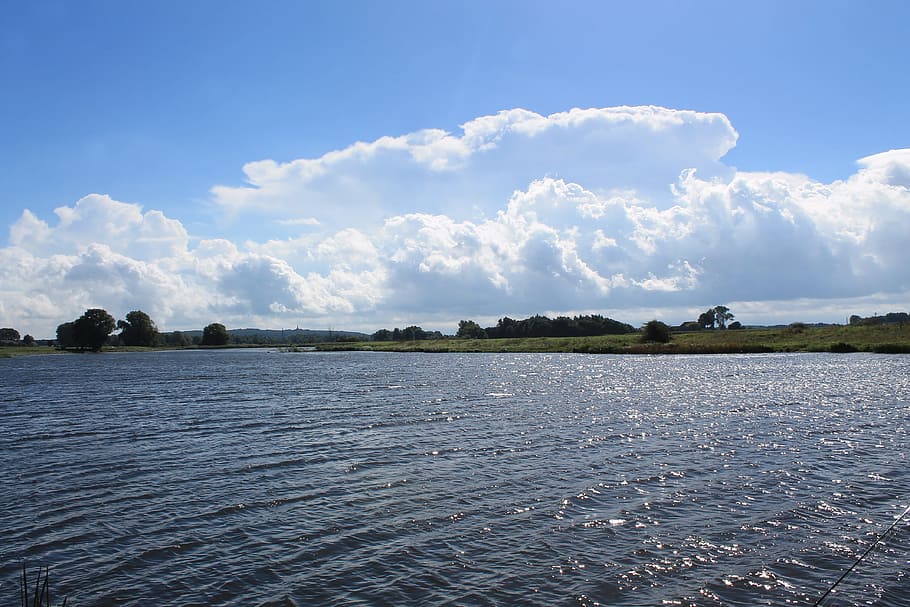 krajina, řeka, mraky, rhine, niederrhein, voda, nebe, Příroda, modrý, mrak - nebe, scenics - příroda, krása v přírodě, klid, klidné scény, nábřeží, den, čeřil, mimoměstské scény, nikdo, strom, idylický, venku, moře, rostlina, 4K