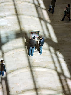 shadow, search, pattern, high angle view, group of people, real people, sunlight, walking, men, women, medium group of people, lifestyles, adult, people, group, day, casual clothing, city, outdoors, flooring, nature, full length, tiled floor, coworker, 2K, CC0, public domain, royalty free