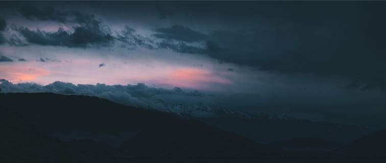 clouds, dark, landscape, mountain range, mountains, nature, sky, cloud - sky, scenics - nature, mountain, beauty in nature, environment, tranquility, no people, tranquil scene, night, outdoors, non-urban scene, dramatic sky, atmospheric mood, silhouette, power in nature, 5K, CC0, public domain, royalty free