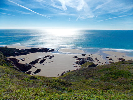 strand, Cornwall, Whitsand, hav, natur, kystlinje, landskab, scenics, blå, vand, udendørs, himmel, sommer, klint, ingen mennesker, horisont over vand, jord, skønhed i naturen, scenics - natur, ro, rolig scene, horisont, klippe, rock-objekt, dag, solid, idyllisk, sky - himmel, 4K, CC0, offentligt domæne, royaltyfrie