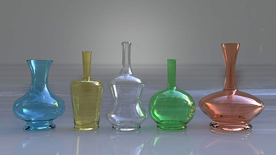blue, yellow, clear, green, pink, glass decanters, bottle, glass, reflection, glass - material, group of objects, indoors, no people, green color, container, multi colored, variation, studio shot, still life, choice, transparent, empty, table, medium group of objects, nature, turquoise colored, 2K, CC0, public domain, royalty free
