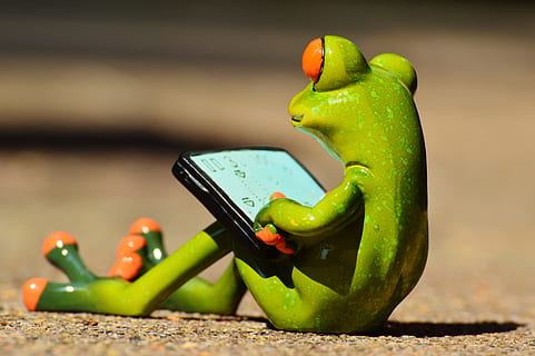 groen, kikker, gebruik makend van, zwart, smartphone, computer, pret, kikker ogen, grappig, zoet, schattig, figuur, communicatie, groene kleur, groente, geen mensen, eten en drinken, detailopname, technologie, voedsel, Draadloze technologie, gezond eten, focus op de voorgrond, peper, verbinding, slimme telefoon, mobiele telefoon, draagbaar informatie-apparaat, versheid, welzijn, fruit, dag, 4K, CC0, publiek domein, royaltyvrij