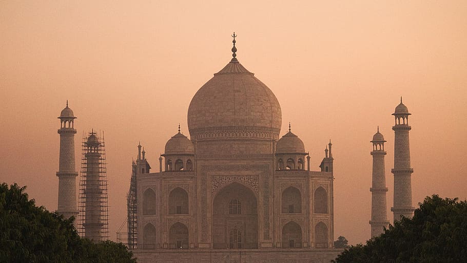 Índia, posta de sol, arquitectura, taj, mahal, agra, monument, món, patrimoni, edifici, meravella, viatjar, turisme, Taj Mahal, asia, cultura índia, mausoleu, lloc famós, imperi mughal, islam, cultures, exterior de l'edifici, estructura construïda, destinacions de viatge, cel, cúpula, naturalesa, història, arbre, planta, el passat, cap gent, arc, antic, ciutat, a l'aire lliure, 4K