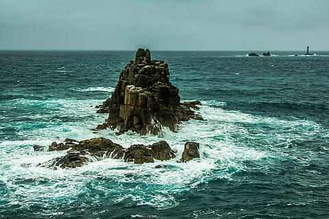 brown, rock, sea water photography, day time, sea water, photography, day, time, ocean, waves, wind, stormy, land's end, cornwall, sea, horizon over water, wave, water, nature, beauty in nature, horizon, rock - object, sky, solid, scenics - nature, land, motion, beach, rock formation, non-urban scene, tranquil scene, outdoors, no people, stack rock, turquoise colored, 4K, CC0, public domain, royalty free