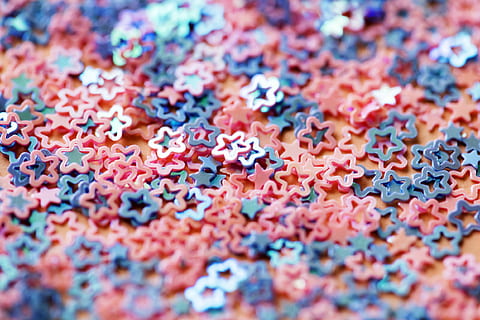untitled, star, sparkle, pattern, design, decoration, decor, craft, shiny, wallpaper, pink, sequin, sheen, textured, texture, pastel, party, glitter, fashion, colorful, color, multi colored, selective focus, backgrounds, full frame, no people, close-up, abundance, large group of objects, indoors, art and craft, confetti, textile, paper, blue, pink color, choice, still life, day, high angle view, 1080P, CC0, public domain, royalty free