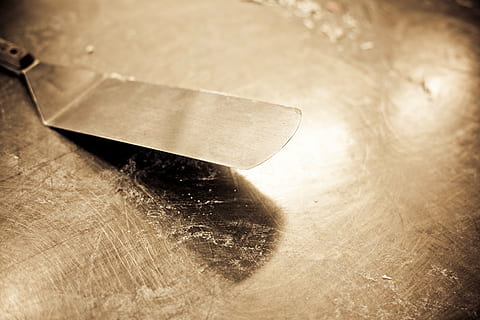 texture, kitchen, gold, tool, food, cooking, indoors, close-up, metal, no people, single object, selective focus, studio shot, copy space, aggression, flooring, violence, wood - material, blade, focus on foreground, sign, motion, textured, communication, household equipment, paper, knife - weapon, steel, alloy, 5K, CC0, public domain, royalty free