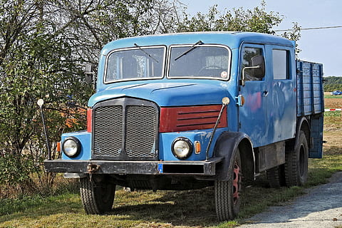 lastebil, gammel, historisk, oldtimer, hvis en, h3, H3A, lang hauber, ddr, Kommersielt kjøretøy, Doppelkabine, Horch, land kjøretøy, transport, retro stylet, bil, gammeldags, transportmiddel, tre, anlegg, dag, natur, land, motorkjøretøy, stasjonær, forlatt, ingen folk, sollys, felt, utendørs, 4K, CC0, offentlig domene, opphavsrett gratis