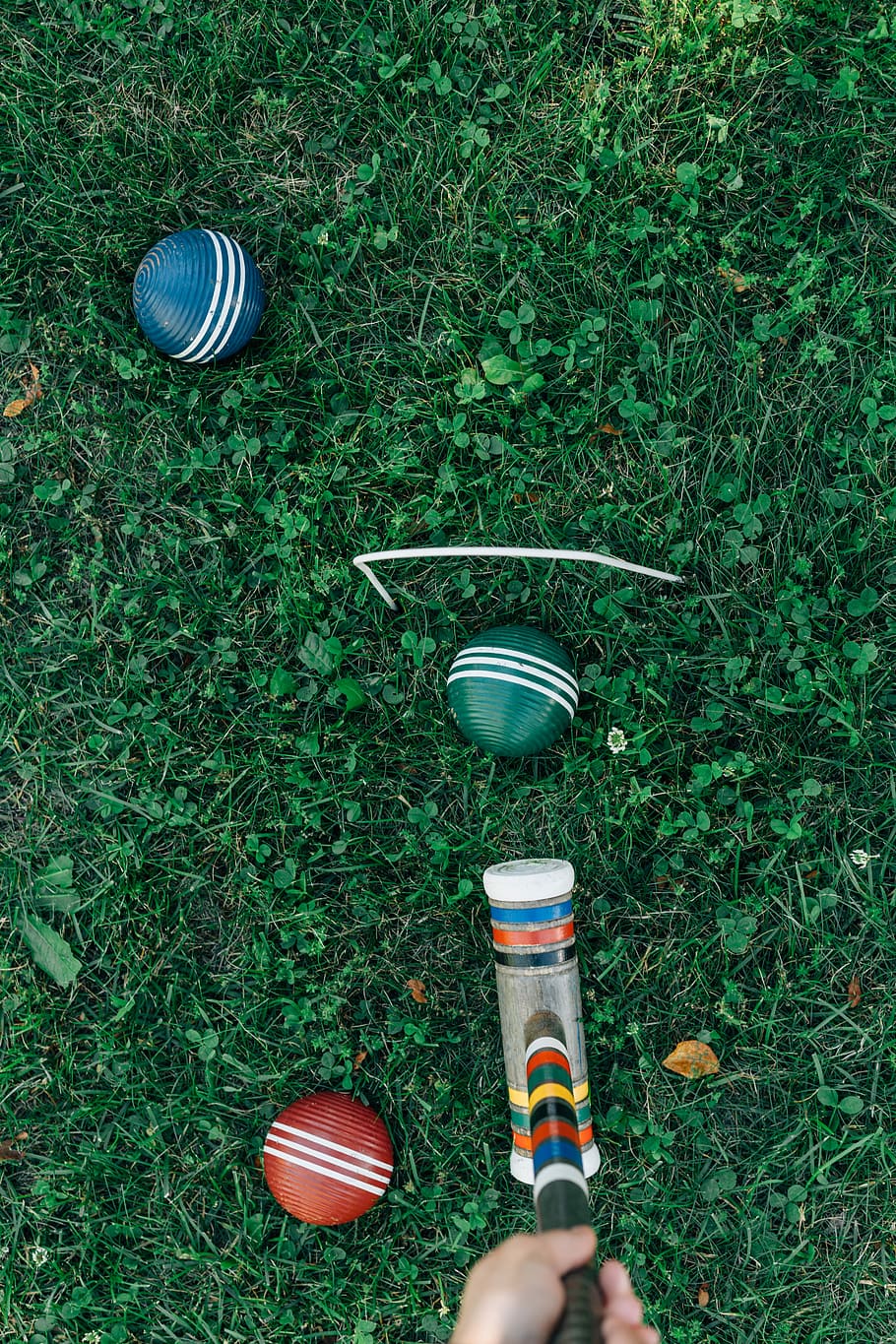persona jugant al croquet, tres, boles de cricket, bat, verd, herba, croquet, gentil, educat, elevat, elegant, propietat, senyoreta, clàssic, tradicional, històric, fusta, gespa, grup, planta, una persona, terra, dia, naturalesa, persones reals, part del cos humà, color verd, vista d’angle alt, camp, perspectiva personal, activitat d'oci, estils de vida, part del cos, mà humana, mà, creixement, contenidor, a l'aire lliure, extremitat humana, 5K