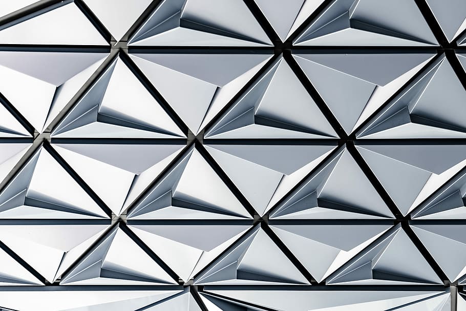 grigio, nero, digitale, sfondo, edificio architettonico, astratto, architettura, costruzione, triangolo, modello, sfondi, fotogramma intero, design, forma, forma geometrica, nessuno, in casa, avvicinamento, soffitto, sfondi astratti, metallo, forma triangolare, strutturato, struttura costruita, creatività, moderno, ferro - metallo, 5K