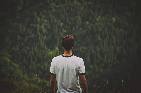 uomo, bianca, nero, camicia di suoneria, uomo in bianco, bianco e nero, camicia, uomini, una persona, all'aperto, natura, retrovisore, adulto, persone, etnia caucasica, immagine a colori, rilassamento, persone reali, dalla vita in su, abbigliamento casual, in piedi, stili di vita, attività di svago, terra, pianta, giovani uomini, giovane adulto, concentrarsi sulle conoscenze acquisite, giorno, albero, crescita, foresta, acconciatura, 4K, CC0, dominio pubblico, privo di copyright