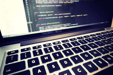 black, gray, turned, laptop computer, coding, macbook, laptop, computer, keyboard, technology, communication, computer equipment, wireless technology, internet, text, computer network, connection, data, western script, computer keyboard, close-up, no people, indoors, computer monitor, number, information medium, computer key, computer programmer, 5K, CC0, public domain, royalty free