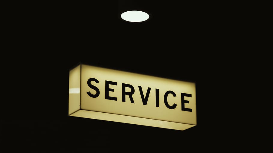 turned-on service signage, white, service, signage, still, items, things, light, sign, communication, western script, text, yellow, illuminated, night, guidance, no people, neon, outdoors, capital letter, information, indoors, lighting equipment, black background, information sign, low angle view, copy space, transportation, arrow symbol, glowing, leaving, electric lamp, 5K