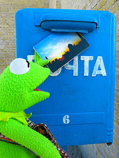 paštu, pašto dėžutės, pašto dėžutę, mesti a, atvirukas, kermit, varlė, mėlyna, rusų, žalia spalva, menas ir amatai, atstovavimas, kūrybiškumas, nėra žmonių, ženklas, Iš arti, lauke, tekstą, dieną, komunikacijos, žmogaus atstovavimas, Vakarų scenarijus, kelių spalvų, pobūdį, žaislas, 4K, CC0, Viešasis domenas, nemokamai