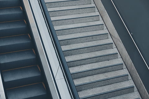 photo, grey, stair, top, view, gray, concrete, staircase, escalator, steps, architecture, no People, steps and staircases, indoors, pattern, railing, low angle view, the way forward, day, direction, built structure, metal, full frame, modern, backgrounds, 4K, CC0, public domain, royalty free