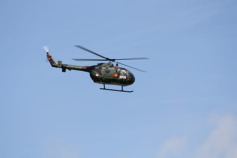 Rc Model, Model Making, Helicopter, rc model making, model, scale model making, blue, day, outdoors, no people, sky, flying, air vehicle, mode of transportation, transportation, mid-air, clear sky, motion, travel, low angle view, airplane, nature, on the move, propeller, military, copy space, searching, government, 4K, CC0, public domain, royalty free