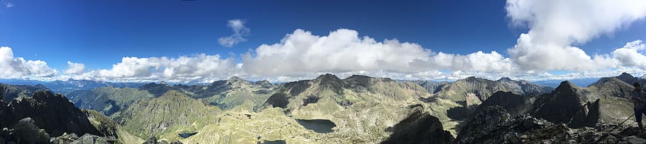 Panoramafoto, Berge, Wolken, Landschaft, Gebirge, Panorama-, szenisch, Himmel, wolke - himmel, Szenen - Natur, Berg, Umgebung, Natur, Blau, Rock, Schönheit in der Natur, Reise, solide, Reiseziele, Rock - Objekt, draußen, keine Leute, Tag, Gipfel, 8K