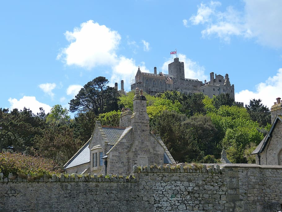 Anglie, cornwall, mount, st michael, hrad, pevnost, historicky, zeď, architektura, Dějiny, slavné místo, věž, starý, středověký, stavba, exteriér budovy, strom, minulost, nebe, rostlina, mrak - nebe, Příroda, budova, den, destinace, nikdo, cestovat, místo uctívání, cestovní ruch, starověké, růst, venku, kamenná zeď, starověké civilizace, opatství, 4K