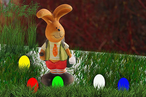 Easter Bunny, Easter Eggs, Rush, Figure, egg, easter, easter egg, cultures, grass, celebration, tradition, outdoors, representation, plant, holiday, nature, day, art and craft, field, decoration, human representation, no people, creativity, religion, 2K, CC0, public domain, royalty free