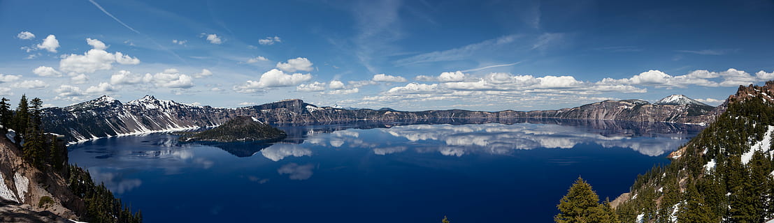 clouds, daylight, lake, landscape, mountains, nature, outdoors, panoramic, reflection, rocks, scenic, sight, sky, snow, water, public domain images, mountain, scenics, scenics - nature, environment, beauty in nature, cloud - sky, mountain range, travel destinations, blue, tranquil scene, tranquility, tree, land, no people, pine tree, mountain peak, coniferous tree, snowcapped mountain, 8K, CC0, public domain, royalty free