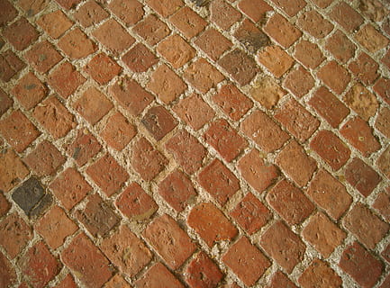 Brick, Pattern, Ground, Stone, brick stone, texture, architecture, rough, pavement, full frame, backgrounds, textured, brown, textured effect, no people, built structure, wall, wall - building feature, brick wall, day, flooring, design, red, close-up, outdoors, tile, tiled floor, paving stone, 2K, CC0, public domain, royalty free