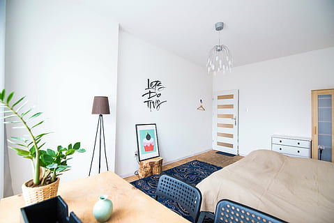 marron, lampadaire, à côté de, peinture cupcake, lit, table, intérieur, plante, abat-jour, Cadre, conception, chambre, porte, chaise, à l'intérieur, intérieur de la maison, absence, la vie domestique, journée, personne, intérieur de vitrine, meubles, chambre domestique, lampe électrique, oreiller, matériel d'éclairage, moderne, La technologie, modes de vie, salon, maison, luxe, plante d'appartement, 5K, CC0, domaine public, libre de droits
