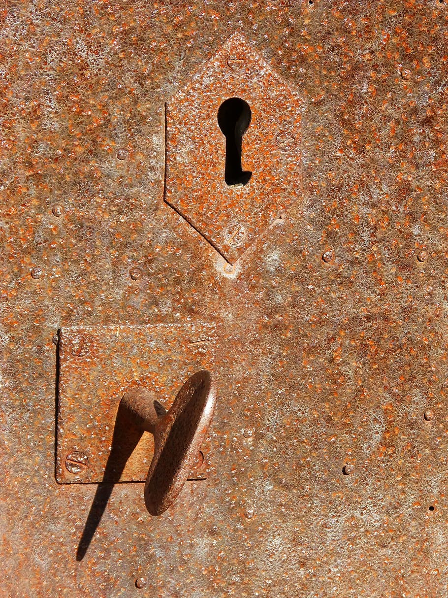 uşă, fier, ruginit, blocare, nici o persoana, metal, a închide, texturată, cadru complet, montare pe perete, vechi, Intrare, fundaluri, erodate, zi, lemn - material, protecţie, Siguranță, comunicare, arhitectură, în interior, 4K