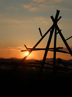 sunset, hay, the sharp, mowing, drying, sky, cloud - sky, silhouette, beauty in nature, orange color, scenics - nature, nature, sun, tranquility, tranquil scene, no people, water, idyllic, outdoors, land, non-urban scene, lens flare, sunlight, 1080P, CC0, public domain, royalty free