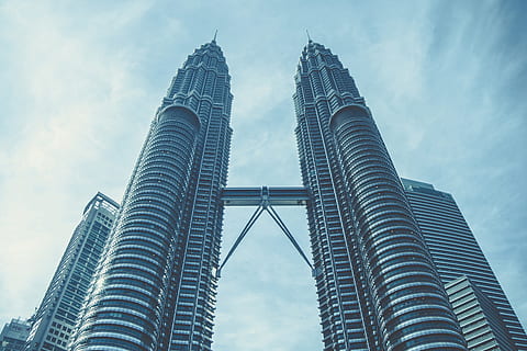 in kuala,  kuala lumpur, Petronas Towers, Kuala Lumpur, Malaysia, architecture, building, skyscraper, tower, modern, urban Scene, built Structure, office Building, cityscape, building Exterior, urban Skyline, business, downtown District, city, tall - High, asia, famous Place, sky, architecture And Buildings, blue, outdoors, china - East Asia, city Life, construction Industry, financial District, office building exterior, low angle view, office, travel destinations, cloud - sky, no people, nature, tourism, directly below, spire, 4K, CC0, public domain, royalty free