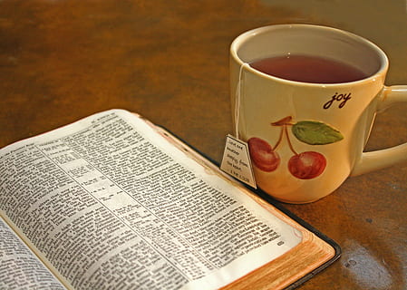 bible beside teacup, bible, scripture, devotion, quiet time, religion, christian, faith, christianity, text, wisdom, reading, cup, food and drink, drink, mug, refreshment, hot drink, tea, publication, tea - hot drink, book, paper, table, no people, indoors, tea cup, healthy eating, food, still life, freshness, crockery, 4K, CC0, public domain, royalty free