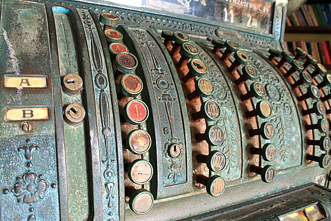register machine, register, former, obsolete, metal, cash register, history, the past, no people, close-up, old, antique, retro styled, finance, currency, in a row, business, rusty, communication, indoors, pattern, technology, full frame, 4K, CC0, public domain, royalty free