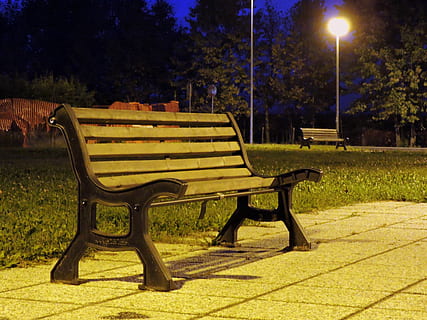 bænk, nattelys, belysning, nat, lys, parkere, ensomhed, ikke noget, sæde, tom, belyst, stol, park - mand skabt plads, træ, plante, fravær, natur, park bænk, ingen mennesker, gade, lempelse, gadebelysning, udendørs, græs, træ - materiale, brosten, 2K, CC0, offentligt domæne, royaltyfrie