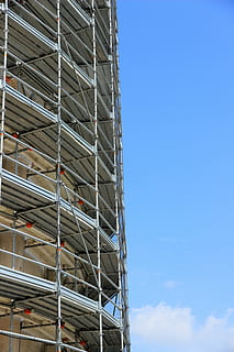 scaffold, architecture, site, construction work, craftsmen, renovation, dom, low angle view, sky, built structure, no people, building, industry, day, building exterior, nature, blue, metal, stack, construction industry, construction site, outdoors, copy space, pattern, large group of objects, scaffolding, home improvement, 5K, CC0, public domain, royalty free
