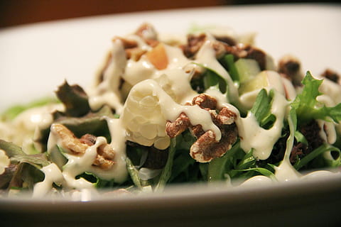 vegetable salad, plate, salads, fruit, nuts, walnuts, pomelo, yummy, salad dressing, arugula, food, food and drink, freshness, close-up, ready-to-eat, healthy eating, wellbeing, indoors, still life, selective focus, no people, vegetable, asian food, focus on foreground, indulgence, meal, salad, serving size, chinese food, garnish, dinner, snack, crockery, japanese food, temptation, 5K, CC0, public domain, royalty free