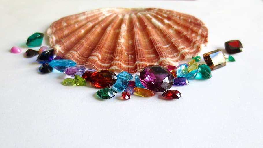 marró, petxina, envoltat, assortit, multicolor, pedres precioses, cloïssa, shell, rubí, maragda, safir, luxe, preciosa, topaci, brillant, faceta, granat, joia, regal, purpurina, petxina de mar, joieria, vieira, natural, espurna, exòtic, glamour, mol·lusc, naturalesa, platja, tresor, color, estiu, macro, arc de Sant Martí, viva, celebració, vacances, vibrant, colorit, taronja, groc, blau, rosa, verd, fons blanc, cap gent, vermell, tir de l'estudi, joia preciosa, primer pla, moda, a l'interior, elecció, variació, collaret, taló, gran grup d'objectes, accessori personal, riquesa, ornamentat, gemma semi-preciosa, porpra, 4K