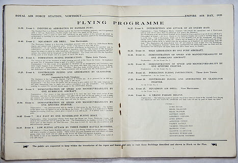 Book, Programme, Timetable, Events, planes, aeroplanes, historic, air, show, flying, 1939, raf, british empire, display, england, paper, no people, day, communication, text, document, law, open, legal system, letter, architecture, indoors, publication, western script, business, page, sign, close-up, contract, care, 2K, CC0, public domain, royalty free