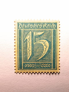 stamp, germany, dimed, post, german empire, indoors, studio shot, cut out, close-up, white background, no people, postage stamp, mail, communication, textile, currency, single object, letter, still life, art and craft, wealth, finance, craft, representation, jeans, embroidery, 5K, CC0, public domain, royalty free