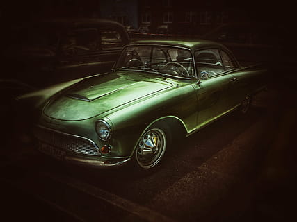 foto, classico, verde, coupe, auto, vecchi tempi, buio, notte, mezzi di trasporto, in stile retrò, vecchio stile, modalità di trasporto, veicolo terrestre, nessuno, all'aperto, modo di trasporto, veicolo a motore, macchina vintage, stazionario, auto da collezione, vecchio, città, strada, in casa, Vintage ▾, architettura, antico, nostalgia, giorno, lusso, box auto, 4K, CC0, dominio pubblico, privo di copyright