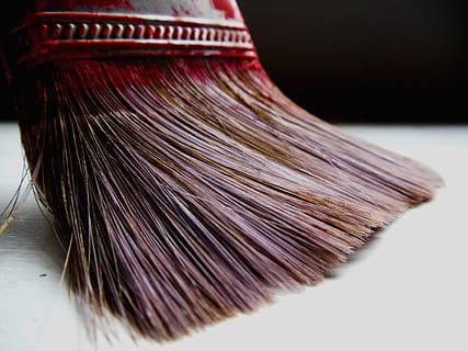 still, items, things, brush, paint, bristles, macro, paper, lines, smudges, close-up, indoors, still life, studio shot, no people, make-up, hair, make-up brush, fashion, paintbrush, focus on foreground, beauty, hairstyle, white background, red, selective focus, luxury, 4K, CC0, public domain, royalty free