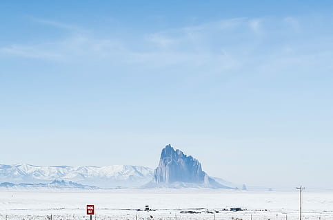 mountain, covered, snow, cold, winter, driving, sign, 