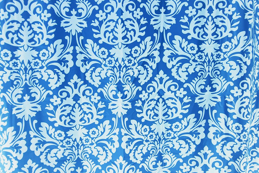 blanc, blau, tèxtil, textura, teixit, patró, fons, vector, motiu floral, sense costures, decoració, il·lustració, resum, passat de moda, ornamentat, estil retro, seda, elegància, flor, fons de pantalla, cap gent, marc complet, disseny, art i artesania, repetició, Color blanc, a l'interior, artesania, drap, rajola, 2K