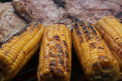 grigliate, carne, Mais, stuoia, bene, fest, Affamato, cibo, cibo e bevande, freschezza, avvicinamento, nessuno, barbecue, mangiare sano, pronto a mangiare, benessere, verdura, grigliato, concentrarsi sulle conoscenze acquisite, messa a fuoco selettiva, vista dall'alto, mais dolce, griglia per barbecue, gruppo di oggetti, natura morta, spuntino, 5K, CC0, dominio pubblico, privo di copyright