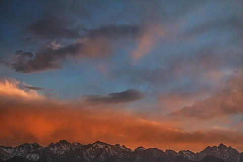 gray, mountain range, sunset, sun, set, horizon, cloud, mountain, sky, sunset colour, overcast, mountain peak, mountain line, mountain ridge, explore, blue, red, sun set, camping, adventure, camp, trip, hell, resurrection, iran, cloud - sky, scenics - nature, beauty in nature, tranquil scene, tranquility, no people, nature, environment, dramatic sky, idyllic, landscape, non-urban scene, outdoors, orange color, storm, power in nature, 5K, CC0, public domain, royalty free