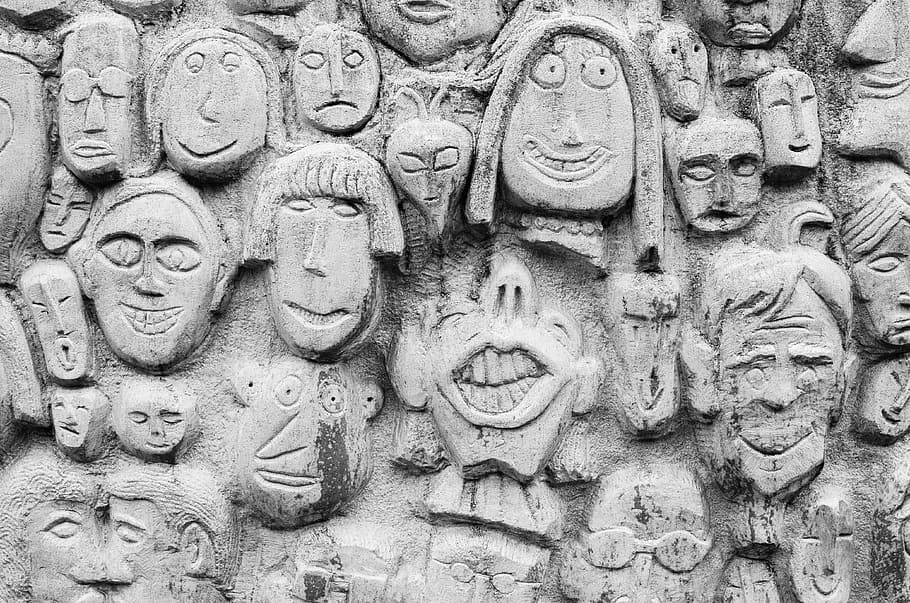 grå betonvæg, grå ansigts-tema kunstværker, religion, skulptur, repræsentation, Kunst og håndværk, håndværk, arkitektur, menneskelig repræsentation, spiritualitet, tro, carving - håndværk produkt, kreativitet, stenmateriale, ingen mennesker, bygget struktur, sted for tilbedelse, historie, fuld ramme, fortiden, bygning, mandlig lighed, bas relief, udskæring, arkitektur og kunst, udsmykkede, 4K