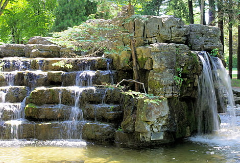 cascata, artificiale, arredamento, parco, Ontario, Canada, acqua, bellezza nella natura, albero, pianta, lungomare, natura, acqua corrente, giorno, foresta, roccia, solido, nessuno, roccia - oggetto, movimento, scenics - natura, terra, la tranquillità, all'aperto, fluente, acqua che cade, 4K, CC0, dominio pubblico, privo di copyright
