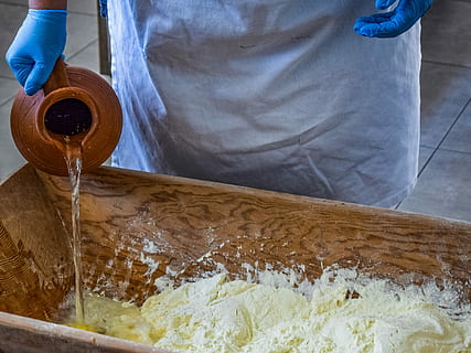 knead, flour, bread, bakery, preparation, homemade, kneading, hands, water, trough, jug, pitcher, rustic, traditional, food and drink, food, one person, occupation, pouring, working, midsection, indoors, freshness, adult, kitchen utensil, container, holding, human body part, motion, preparing food, human hand, hand, mixing, chef, 4K, CC0, public domain, royalty free